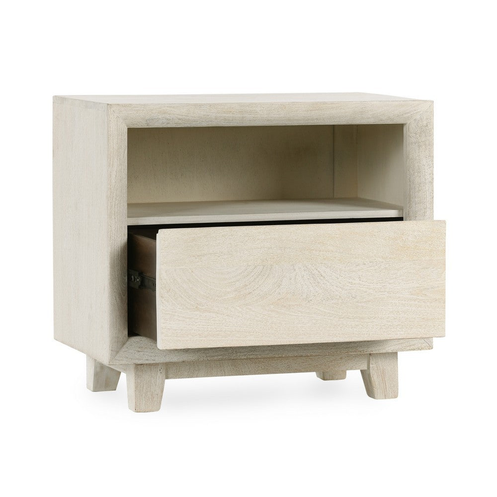 Folia 27 Inch Nightstand Square Mango Wood 1 Drawer Shelf Sand Beige By Casagear Home BM312456