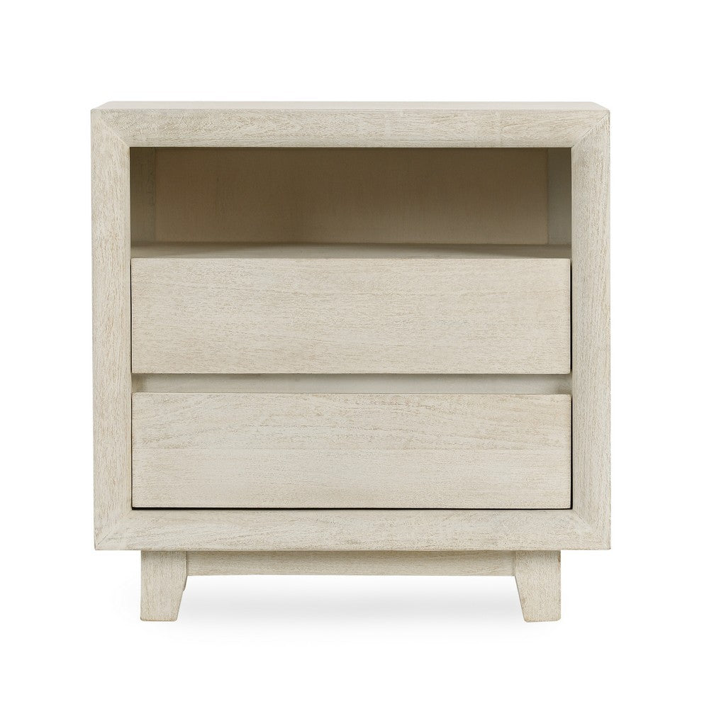 Folia 28 Inch Nightstand Square Mango Wood 2 Drawer Shelf Sand Beige By Casagear Home BM312457