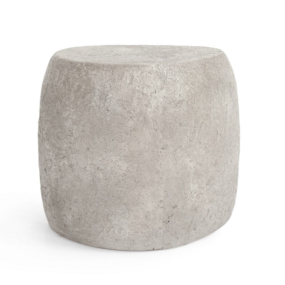 24 Inch Outdoor End Table Concrete Hollow Base and Round Top Light Gray By Casagear Home BM312462