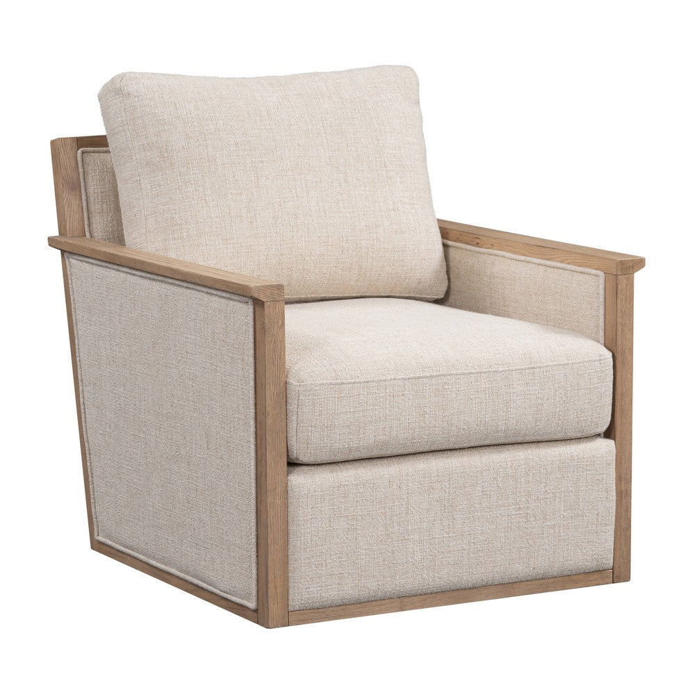 Nurvi 33 Inch Swivel Accent Chair Soft White Polyester Brown Ash Wood By Casagear Home BM312463