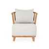 30 Inch Outdoor Accent Chair, White Olefin Upholstery, Cushion, Teak Wood By Casagear Home