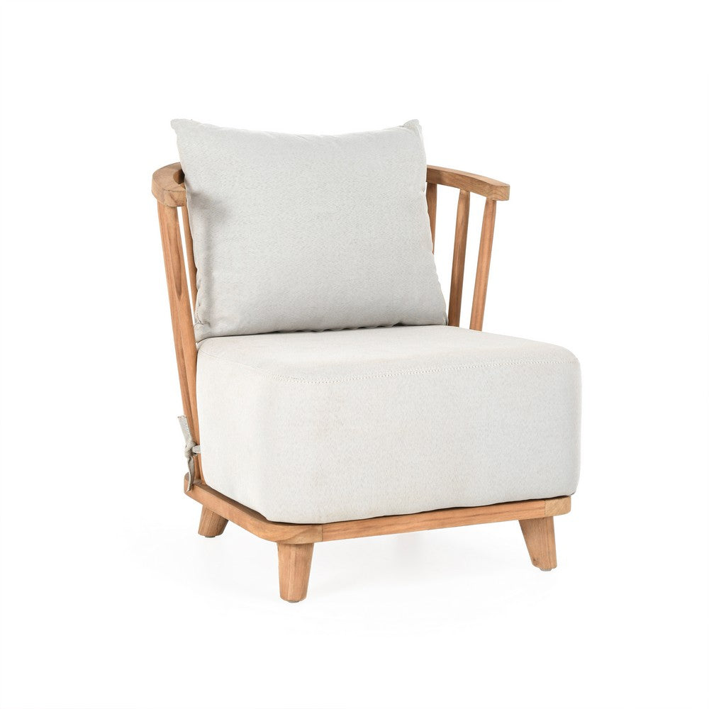 30 Inch Outdoor Accent Chair White Olefin Upholstery Cushion Teak Wood By Casagear Home BM312466