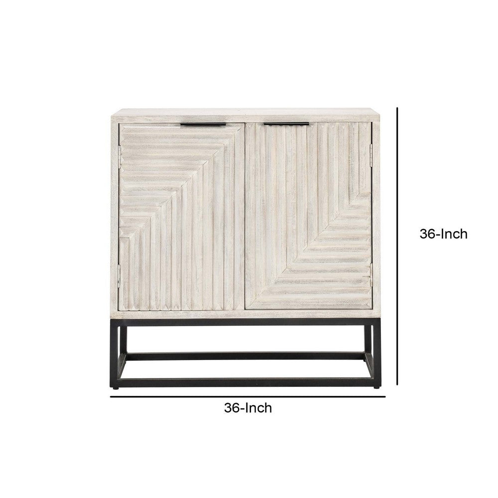 36 Inch Sideboard Cabinet Console White Mango Wood 2 Doors Black Iron By Casagear Home BM312467