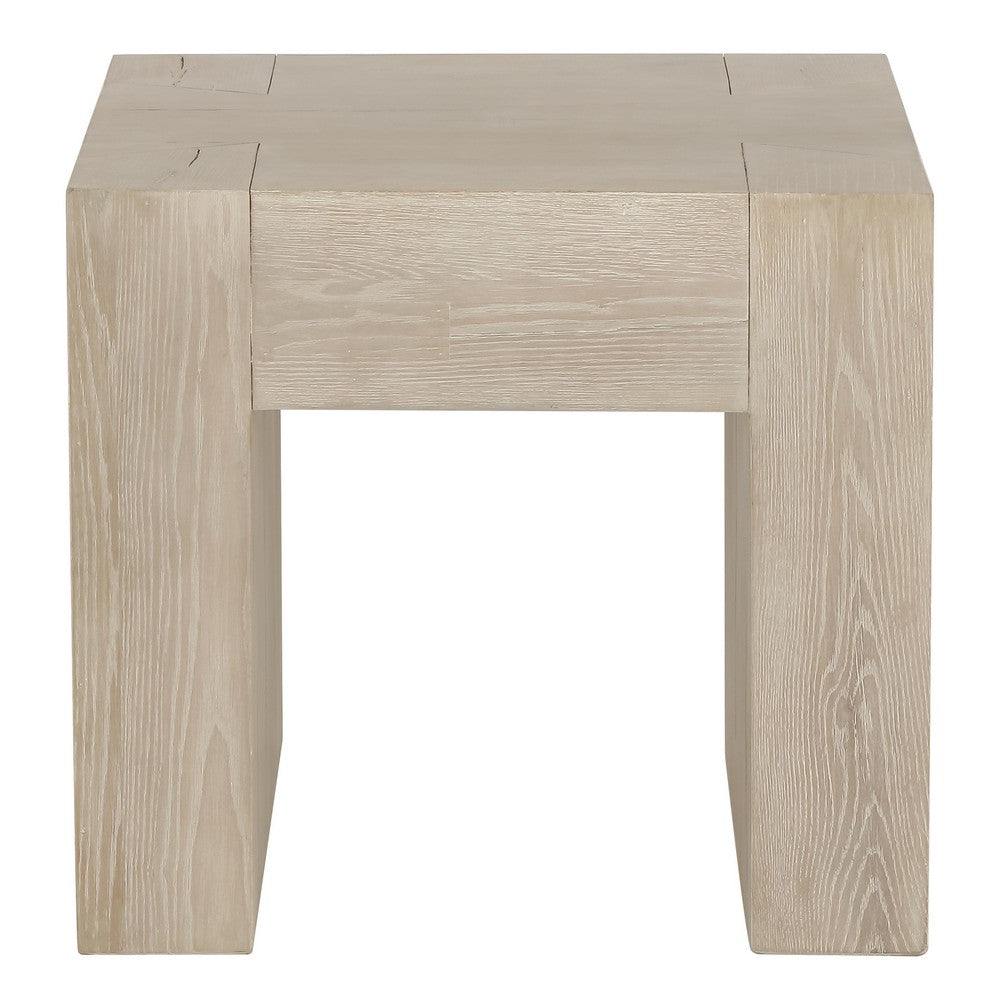 Elsa 24 Inch End Table Square Dovetail Details Meadow White Cracked Oak By Casagear Home BM312469