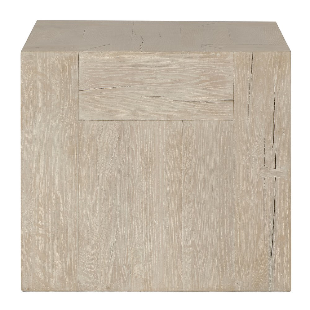 Elsa 24 Inch End Table Square Dovetail Details Meadow White Cracked Oak By Casagear Home BM312469