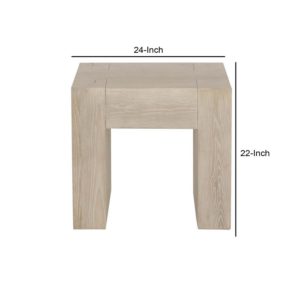 Elsa 24 Inch End Table Square Dovetail Details Meadow White Cracked Oak By Casagear Home BM312469