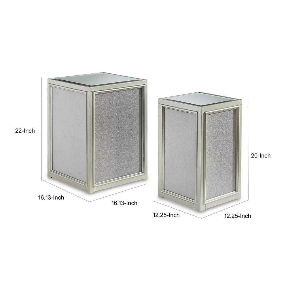 Brad Set of 2 Nesting Side End Tables Mirrored Glass Silver Wood Finish By Casagear Home BM312472