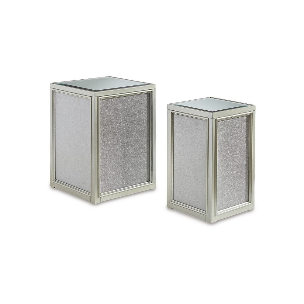 Brad Set of 2 Nesting Side End Tables Mirrored Glass Silver Wood Finish By Casagear Home BM312472