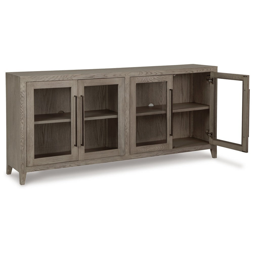 80 Inch Sideboard Accent Cabinet, 4 Glass Doors, 2 Shelves, Warm Gray By Casagear Home