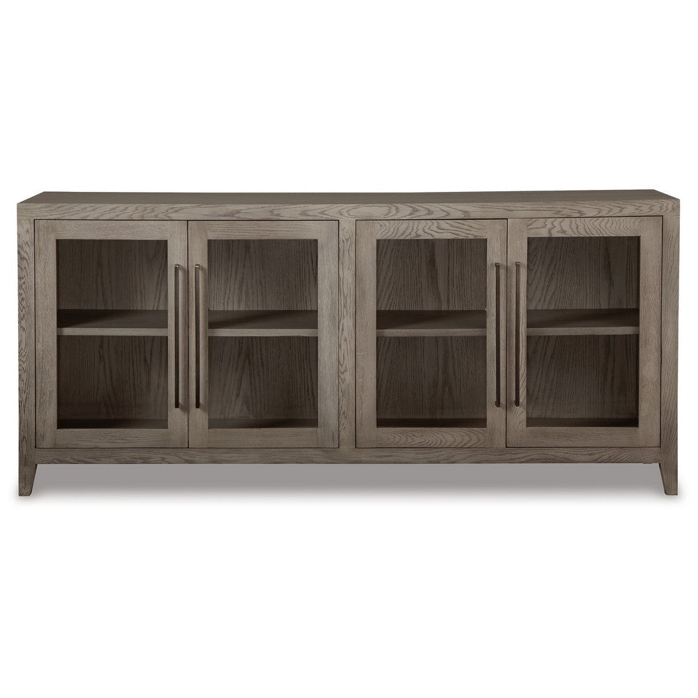 80 Inch Sideboard Accent Cabinet 4 Glass Doors 2 Shelves Warm Gray By Casagear Home BM312478