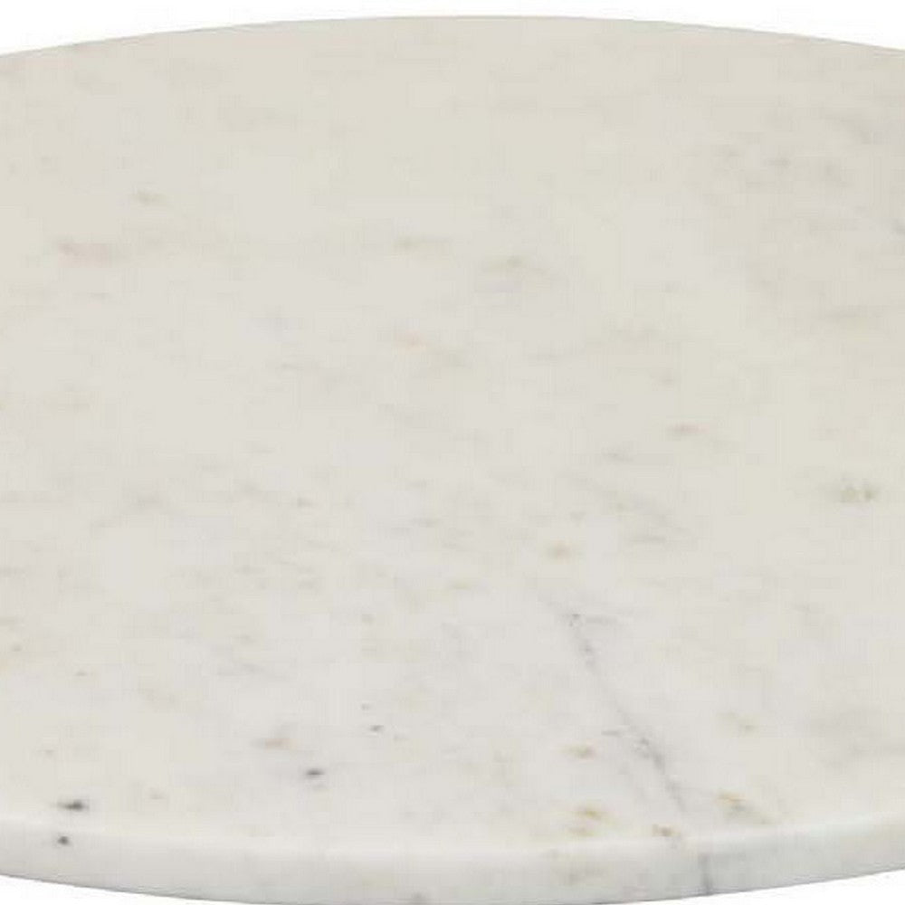 14 Inch Decorative Serving Tray Gold Handles Square White Marble Finish By Casagear Home BM312494