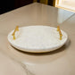 14 Inch Decorative Serving Tray Gold Handles Square White Marble Finish By Casagear Home BM312494