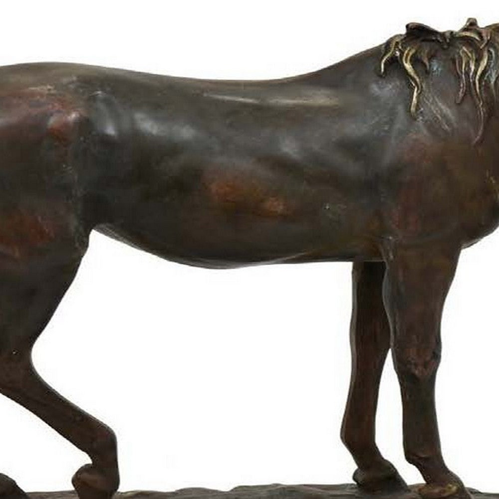 Refi 16 Inch Horse Statuette Figurine Modern Style Gold Dark Brown Resin By Casagear Home BM312499