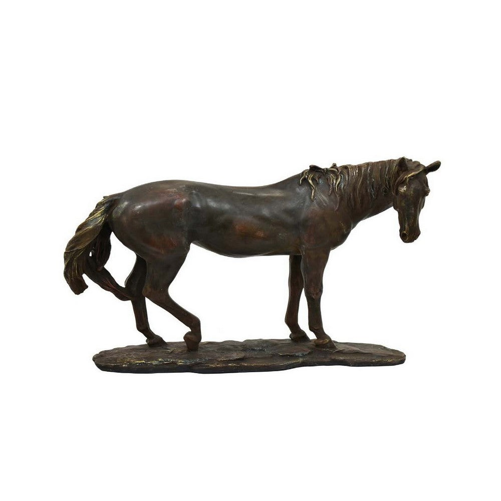 Refi 16 Inch Horse Statuette Figurine Modern Style Gold Dark Brown Resin By Casagear Home BM312499