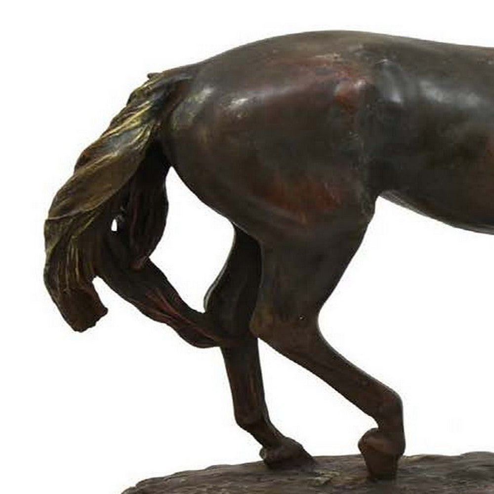 Refi 16 Inch Horse Statuette Figurine Modern Style Gold Dark Brown Resin By Casagear Home BM312499