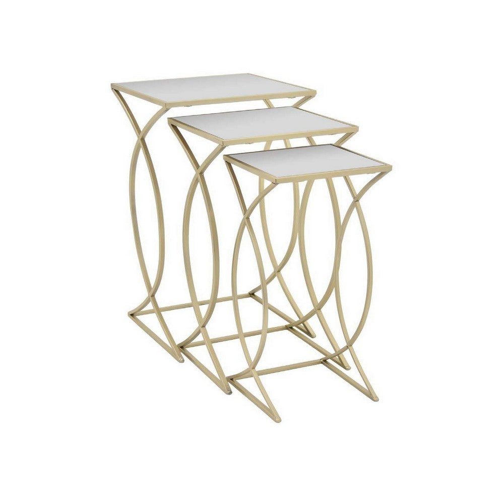 Rikki Plant Stand Table Set of 3 Curved Base Modern Champagne Metal By Casagear Home BM312525