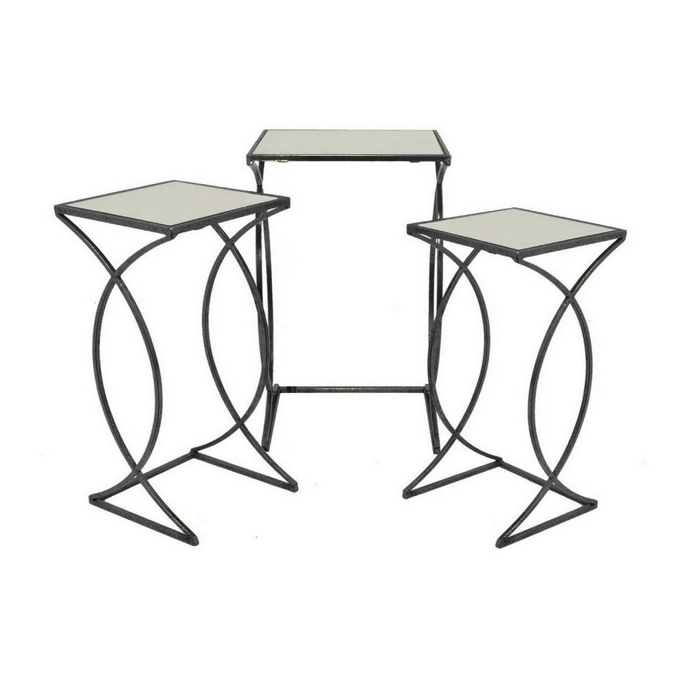 Rikki Plant Stand Table Set of 3 Curved Base Modern Black Finished Metal By Casagear Home BM312526