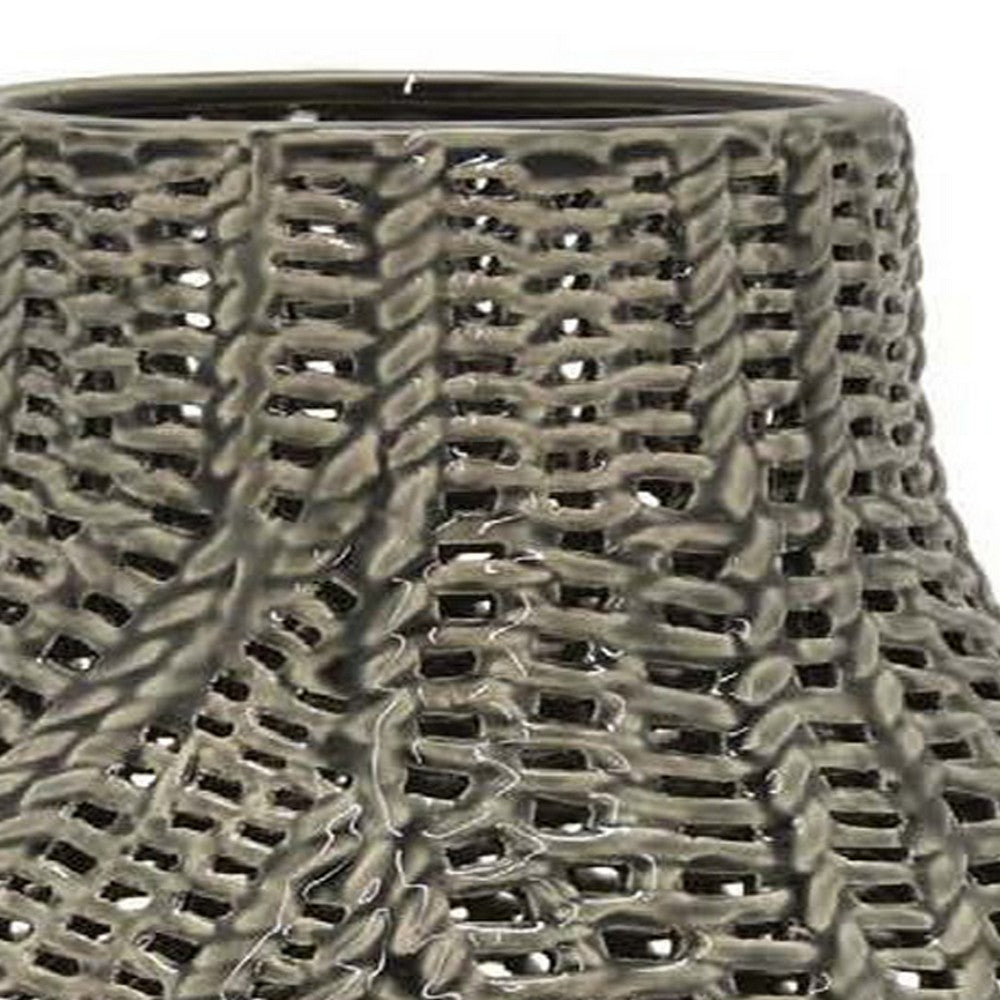 20 Inch Accent Vase with Mesh Like Design Round Gray Ceramic Finish By Casagear Home BM312528