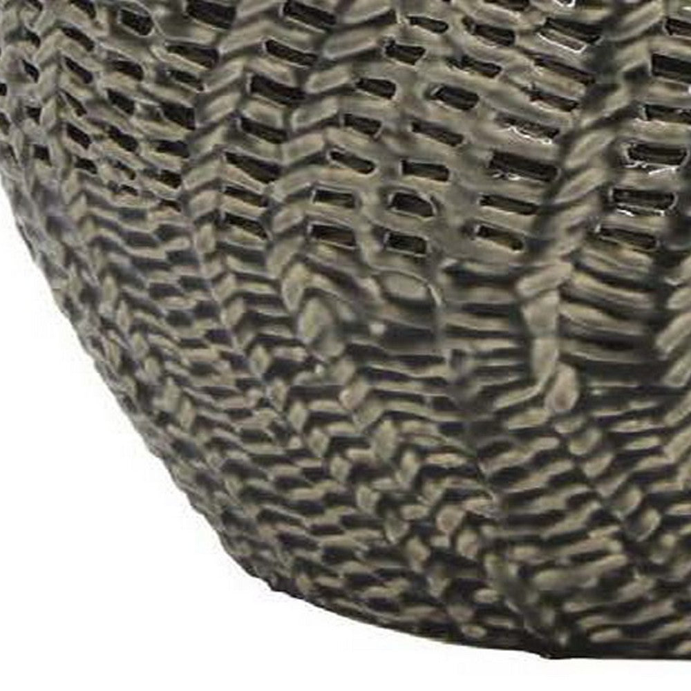 20 Inch Accent Vase with Mesh Like Design Round Gray Ceramic Finish By Casagear Home BM312528