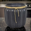 Rave 17 Inch Planter, Pumpkin Like Shape and Rope Details, Black Resin By Casagear Home