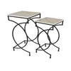 Set of 2 Plant Stand Tables Square Marble Top Geometric Black Metal By Casagear Home BM312540