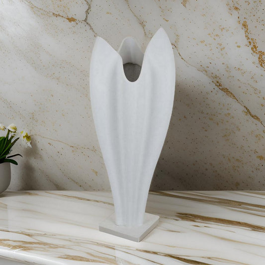 24 Inch Accent Vase, Tulip Design, Square Base, Modern White Resin Finish By Casagear Home