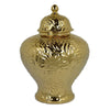 Aniea 18 Inch Accent Temple Jar Geometric Design Dome Lid Gold Ceramic By Casagear Home BM312568