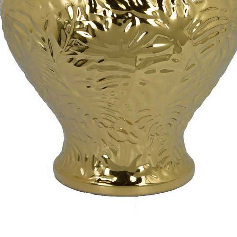 Aniea 18 Inch Accent Temple Jar Geometric Design Dome Lid Gold Ceramic By Casagear Home BM312568