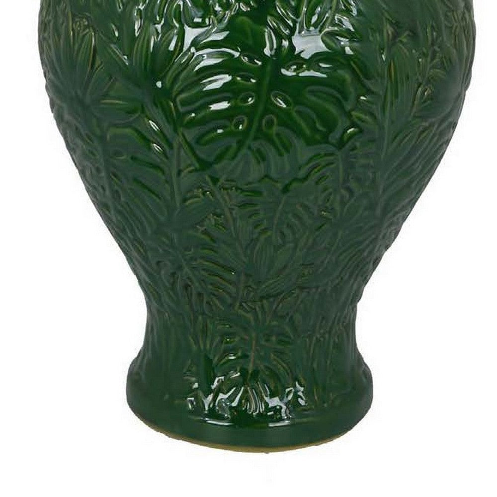 Aniea 18 Inch Accent Temple Jar Geometric Design Dome Lid Green Ceramic By Casagear Home BM312569