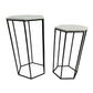 Set of 2 Plant Stand Tables Modern Hexagon Shape White Marble Top Black By Casagear Home BM312572