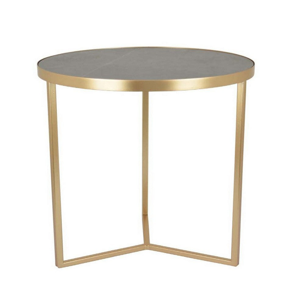 20 Inch Plant Stand Table 3 Legged Metal Base Gray Marble Gold Finish By Casagear Home BM312575