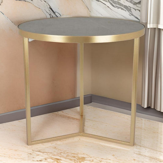 20 Inch Plant Stand Table, 3 Legged Metal Base, Gray Marble, Gold Finish By Casagear Home