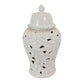 Heni 19 Inch Ceramic Temple Jar with Lid Cut Out Leaf Motifs White Finish By Casagear Home BM312582