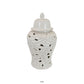 Heni 19 Inch Ceramic Temple Jar with Lid Cut Out Leaf Motifs White Finish By Casagear Home BM312582