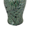 Heni 19 Inch Ceramic Temple Jar with Lid Cut Out Leaf Motifs Green Finish By Casagear Home BM312583