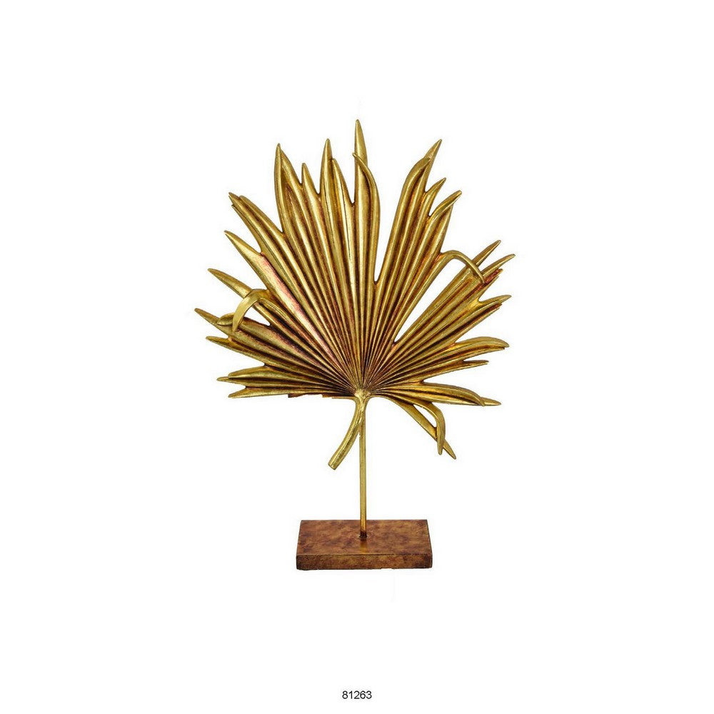 Menny 21 Inch Palm Leaf Resin Decorative Sculpture Resin Copper Finish By Casagear Home BM312589