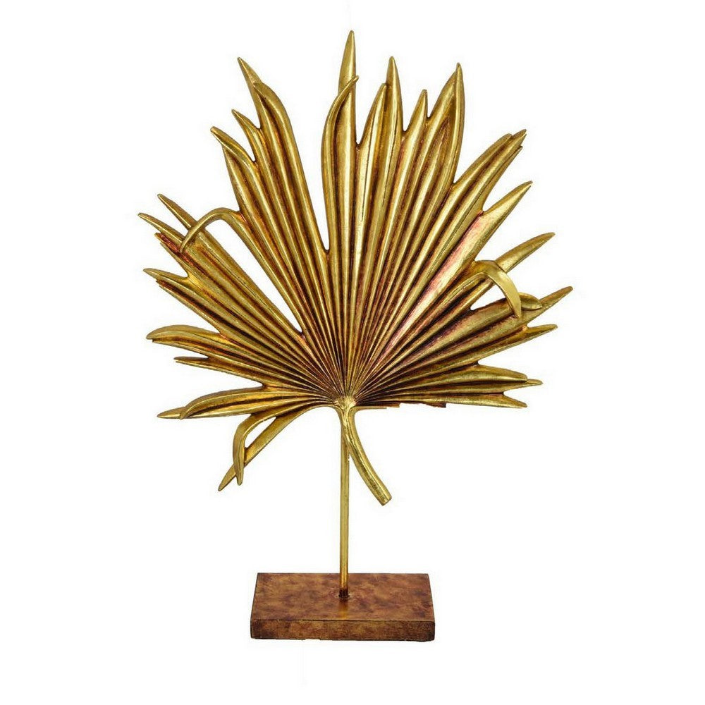 Menny 21 Inch Palm Leaf Resin Decorative Sculpture Resin Copper Finish By Casagear Home BM312589