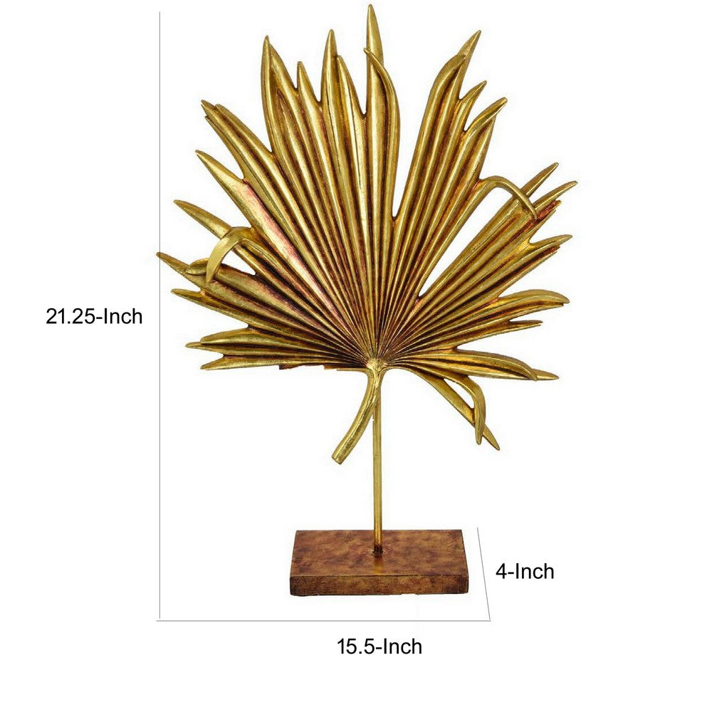 Menny 21 Inch Palm Leaf Resin Decorative Sculpture Resin Copper Finish By Casagear Home BM312589