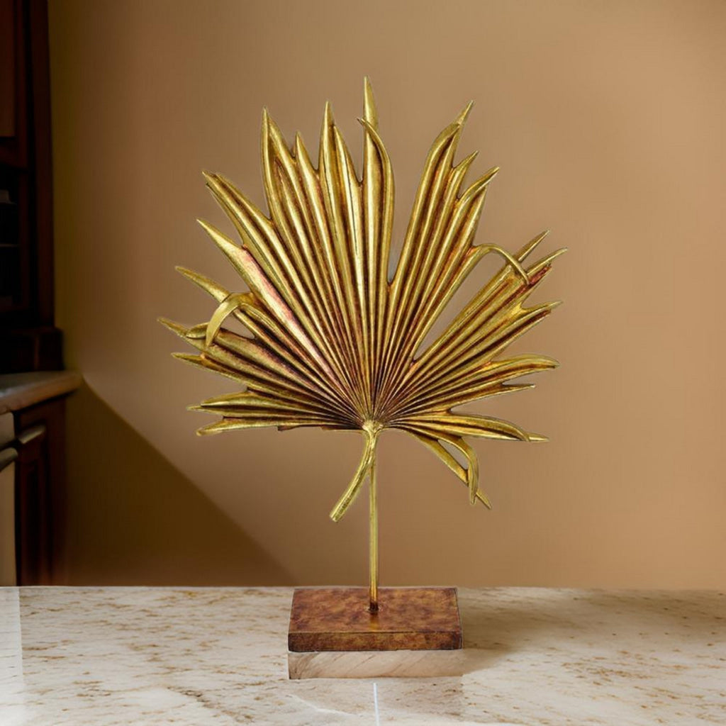 Menny 21 Inch Palm Leaf Resin Decorative Sculpture, Resin Copper Finish By Casagear Home