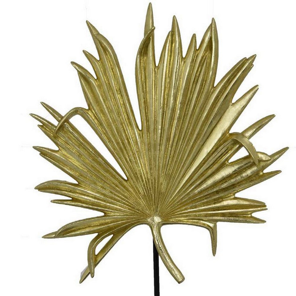 Menny 21 Inch Palm Leaf Resin Decorative Sculpture, Resin Gold Finish By Casagear Home