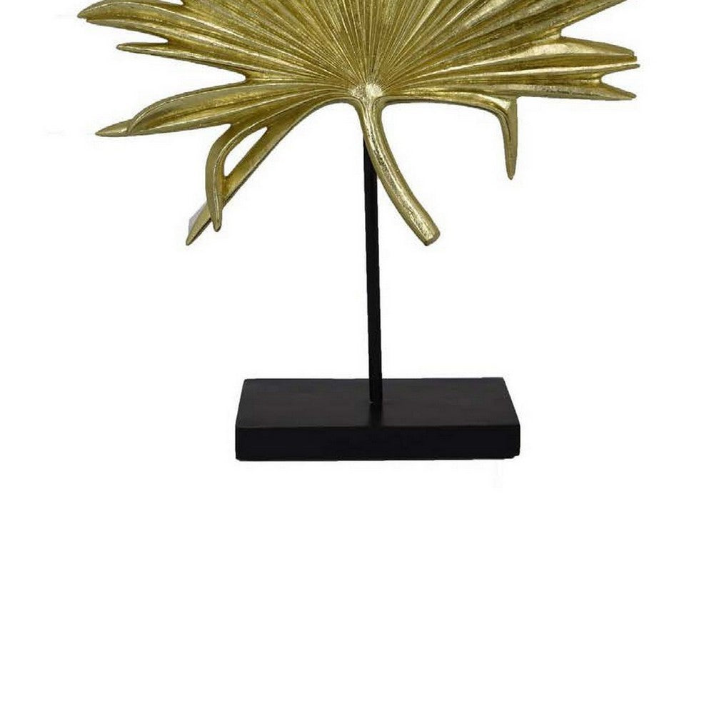 Menny 21 Inch Palm Leaf Resin Decorative Sculpture, Resin Gold Finish By Casagear Home