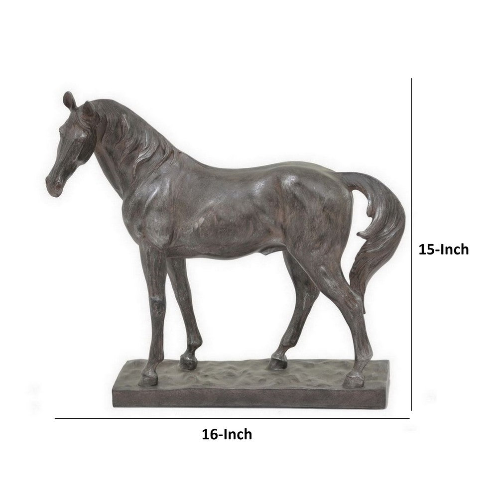 Fenny 16 Inch Standing Horse Statuette, Tabletop Figurine, Gray Resin By Casagear Home