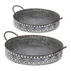 18 20 Inch Set of 2 Round Serving Trays with Handles Galvanized Gray Iron By Casagear Home BM312614