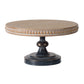 Marrie 14 Inch Round Decorative Tray Black Iron Padestal Base Wood Top By Casagear Home BM312615