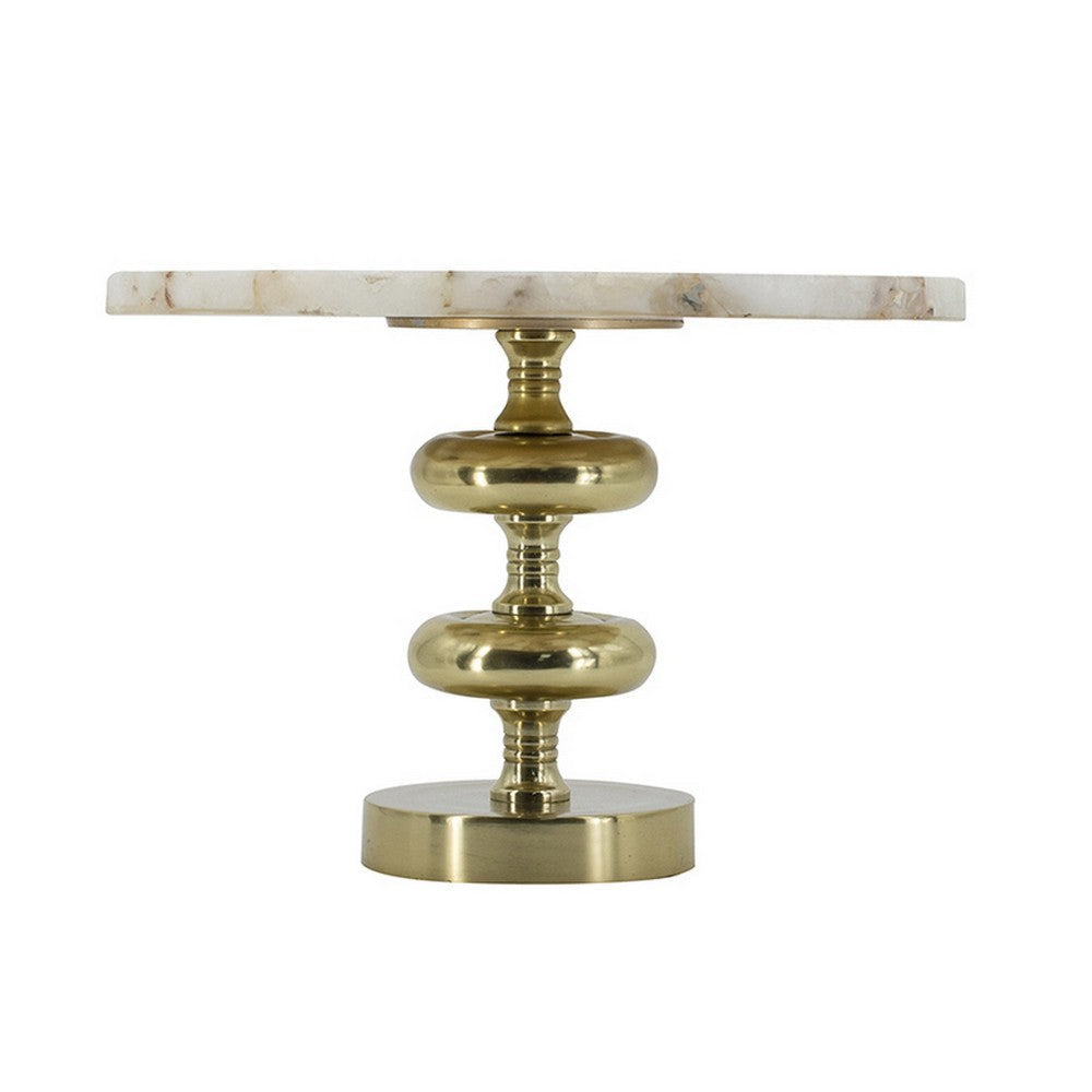 Avi 14 Inch Cake Stand Agate Round Top Classic Gold Aluminum Pedestal By Casagear Home BM312618