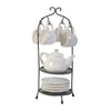 Zoya 10 Piece Tea Kettle and Cups Set with Metal Stand White Porcelain By Casagear Home BM312619