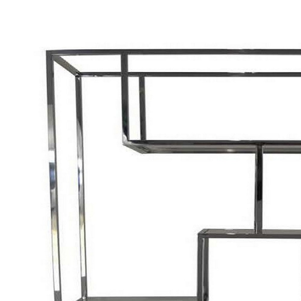 Adena 76 Inch Tall Plant Stand, Geometric Style Metal Shelves, Silver Tone By Casagear Home