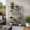 Adena 76 Inch Tall Plant Stand, Geometric Style Metal Shelves, Silver Tone By Casagear Home