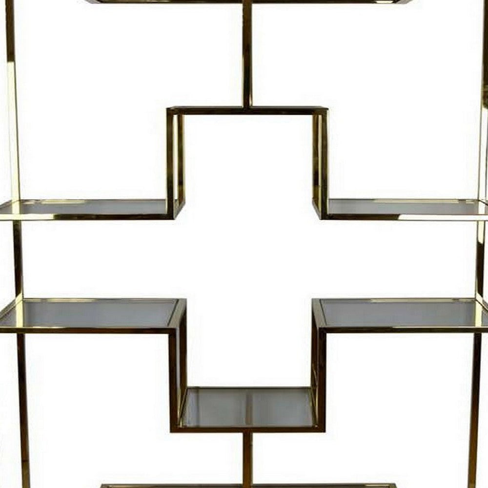 Adena 75 Inch Tall Plant Stand Geometric Metal Shelves Gold Finish By Casagear Home BM312626