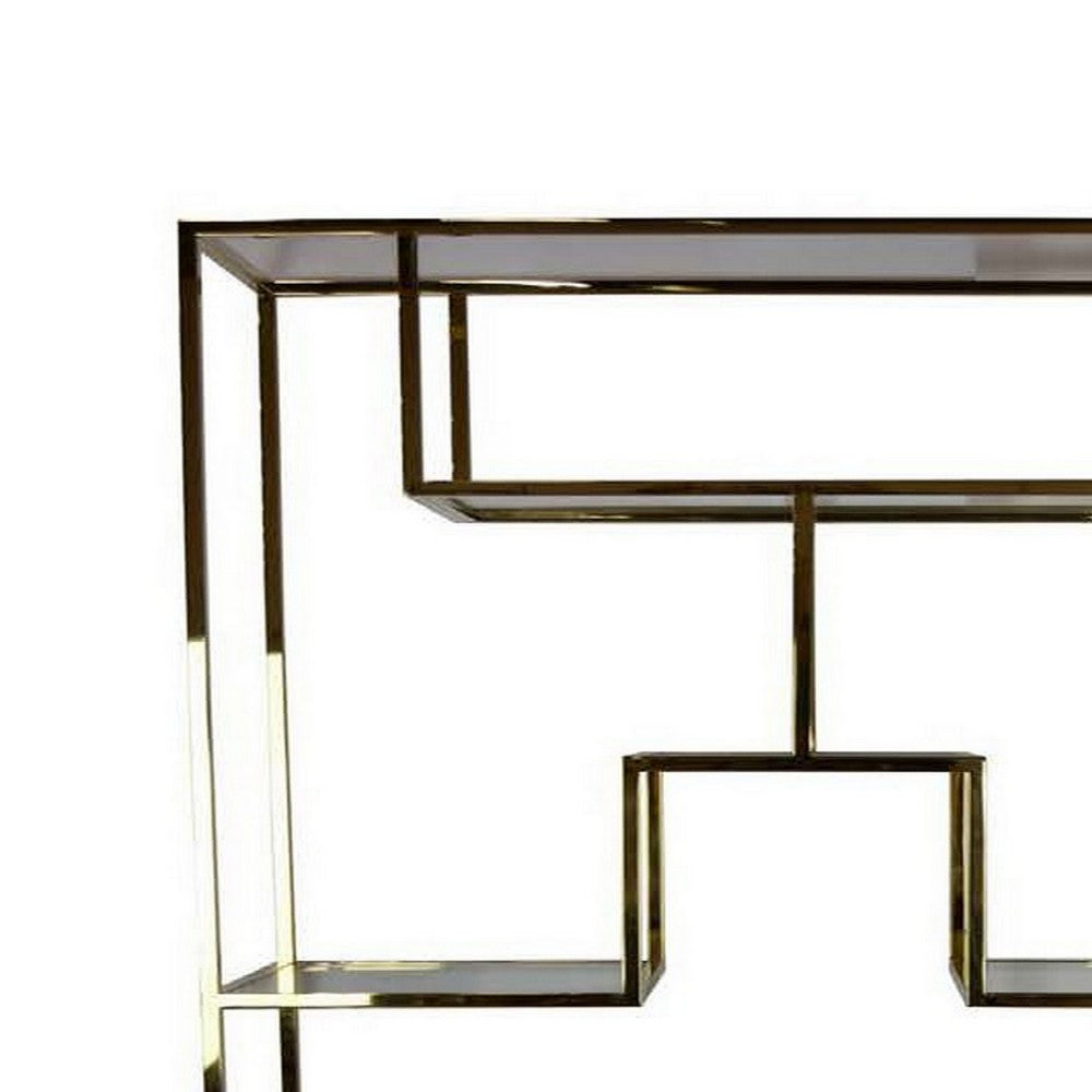 Adena 75 Inch Tall Plant Stand, Geometric Metal Shelves, Gold Finish By Casagear Home